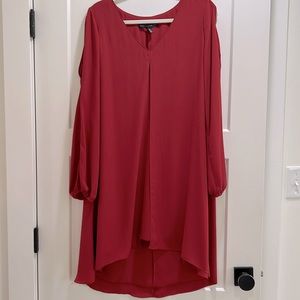 White House Black Market Dark Red Long Sleeve Dress w overlay and detailing